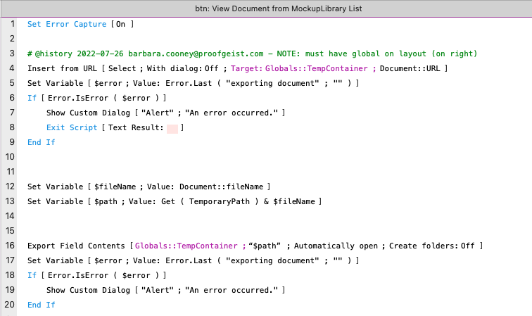View your downloaded script document